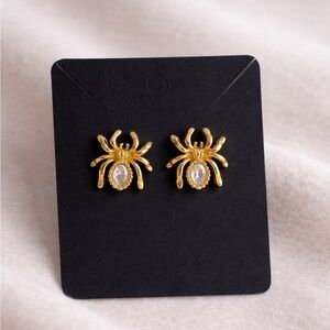 Gold Tone Spider Statement Earrings with Crystal Detail | Bold Vintage Style